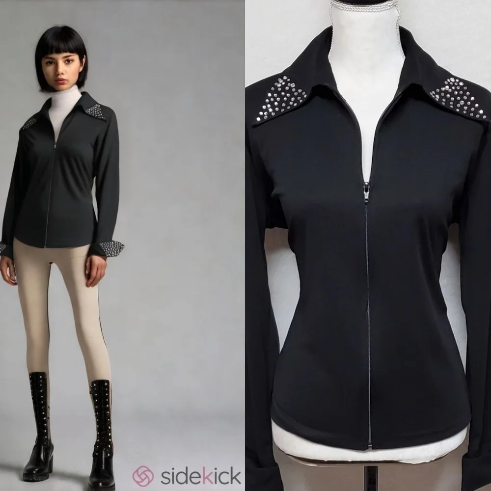 Rare Vintage 1990s Valencia Black Heart Embellished Full-zip Lightweight Jacket